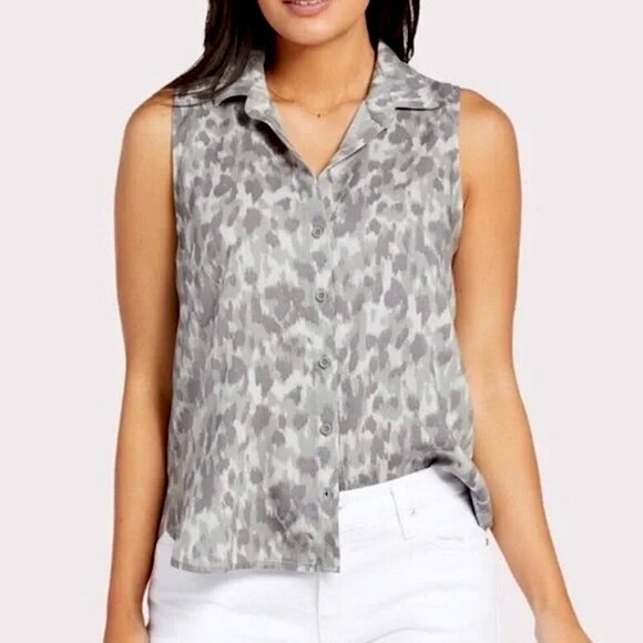 Anthropologie Cloth & Stone Taping Leopard Tank Shirt Sleeveless Gray Camo - Picture 1 of 10